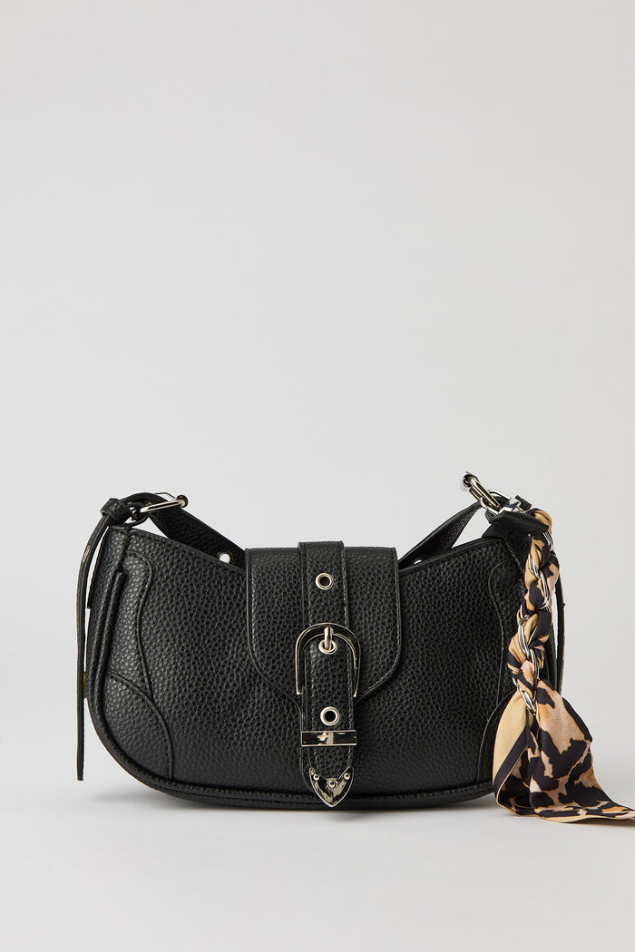 Faux Leather Belted Purse with Scarf