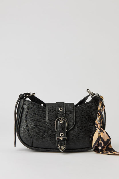 Faux Leather Belted Purse with Scarf