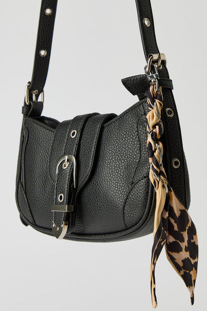 Faux Leather Belted Purse with Scarf