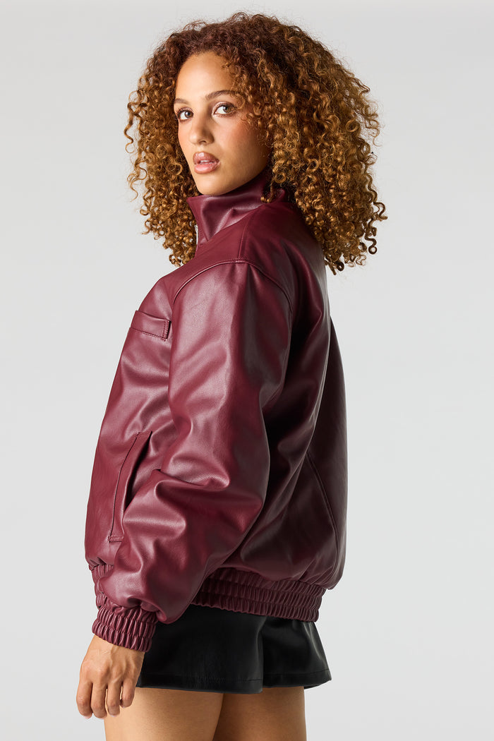 Faux Leather Bomber Jacket