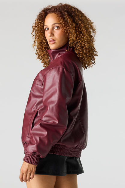 Faux Leather Bomber Jacket