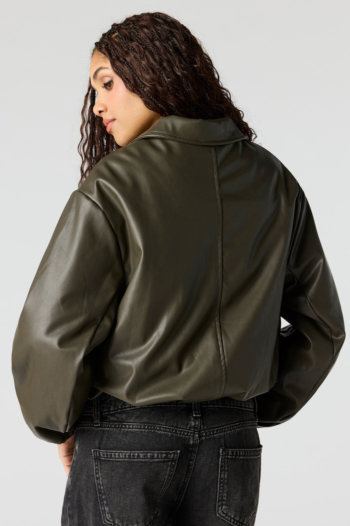 Faux Leather Bomber Jacket