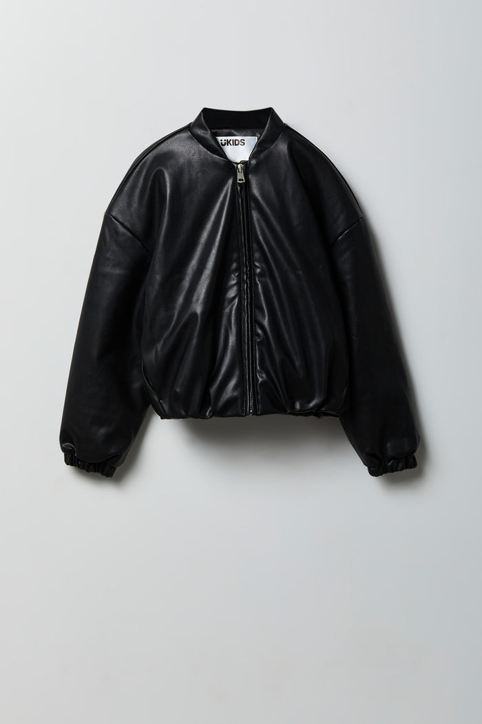Faux Leather Bomber Jacket
