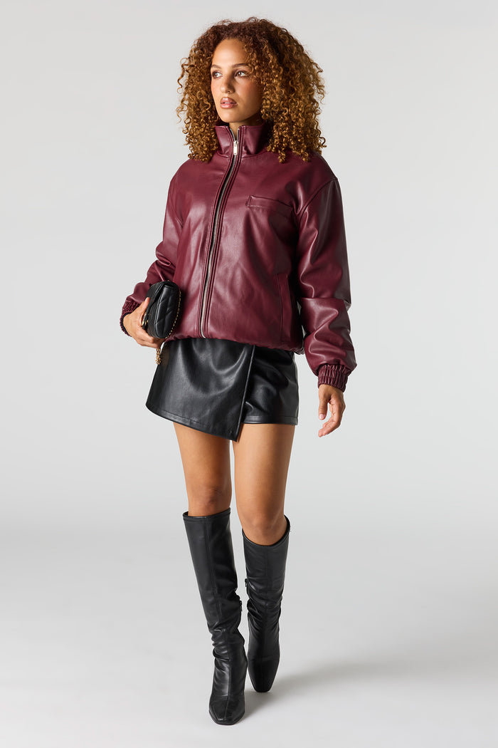 Faux Leather Bomber Jacket