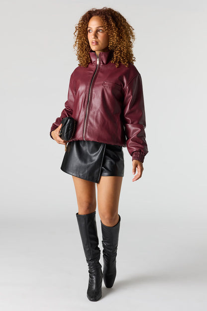 Faux Leather Bomber Jacket