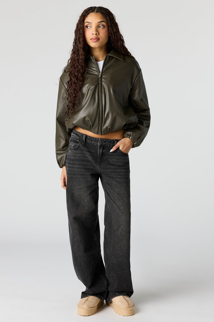 Faux Leather Bomber Jacket