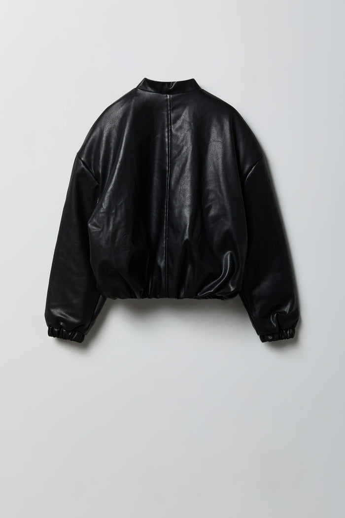 Faux Leather Bomber Jacket