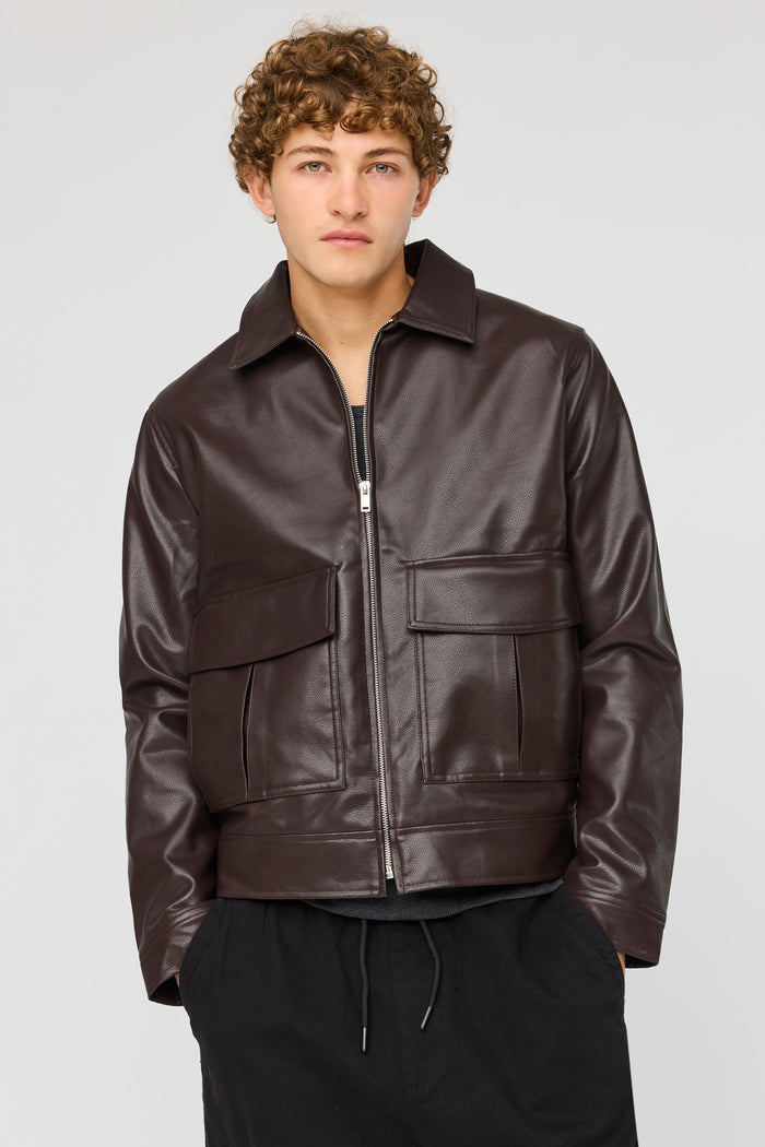 Faux Leather Bomber Jacket