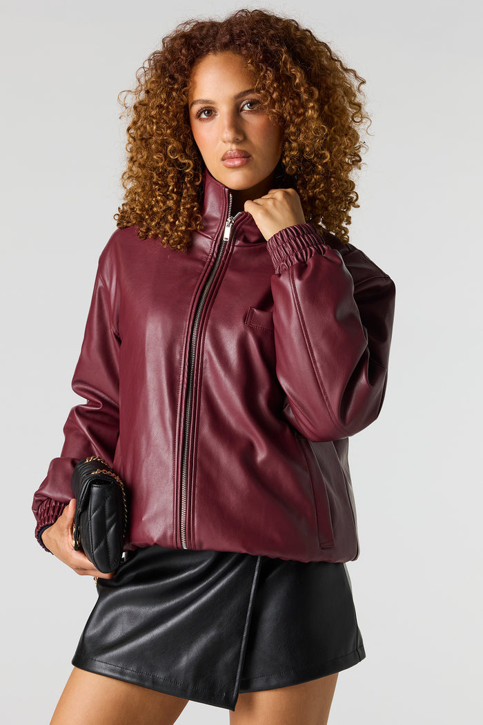 Faux Leather Bomber Jacket