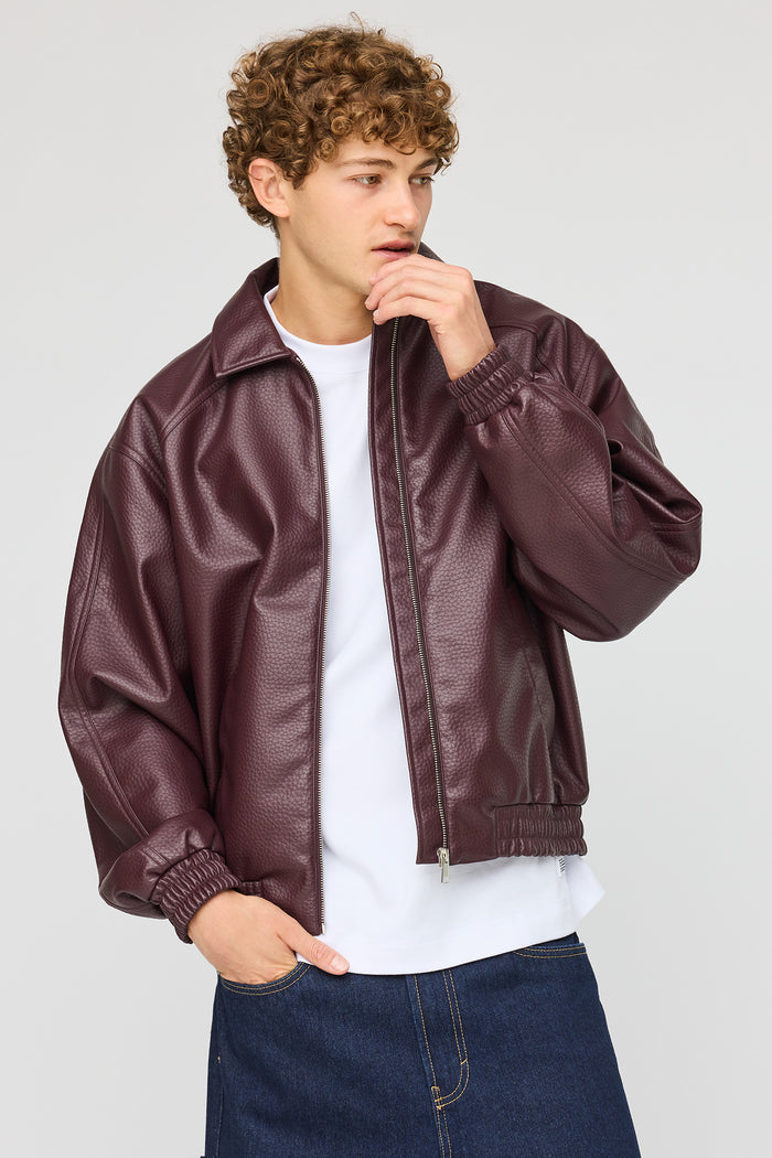 Faux Leather Bomber Jacket