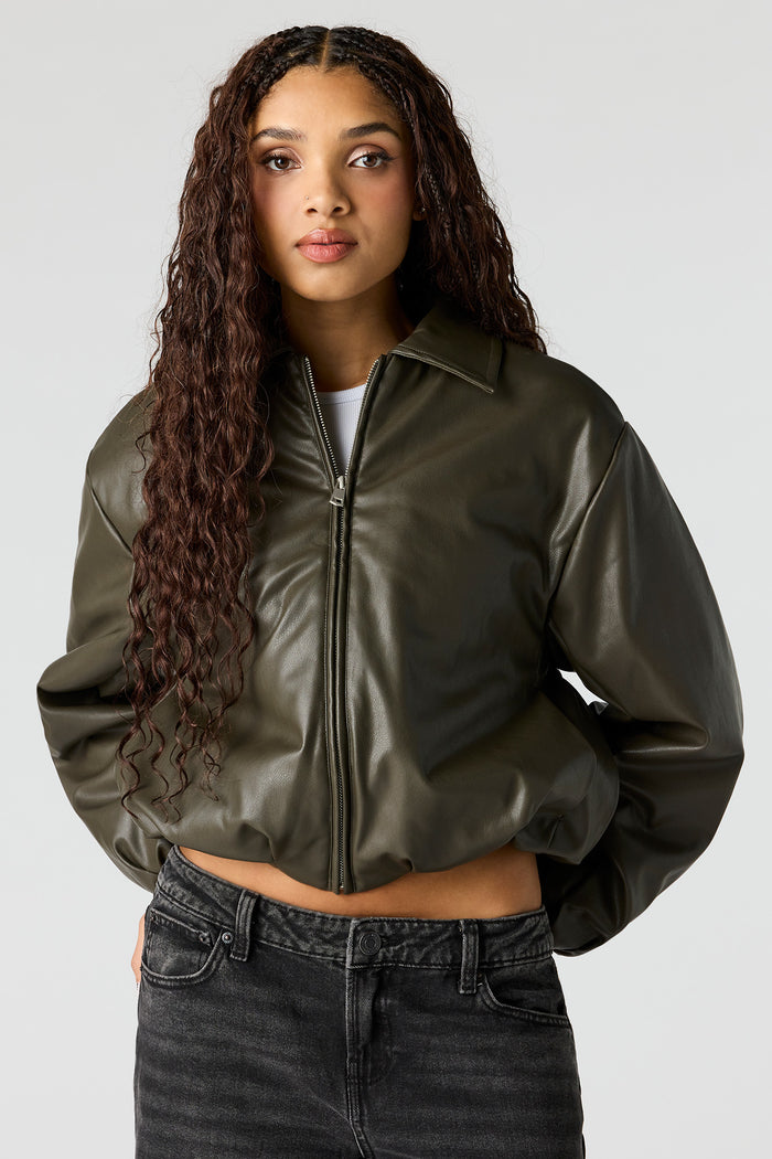 Faux Leather Bomber Jacket
