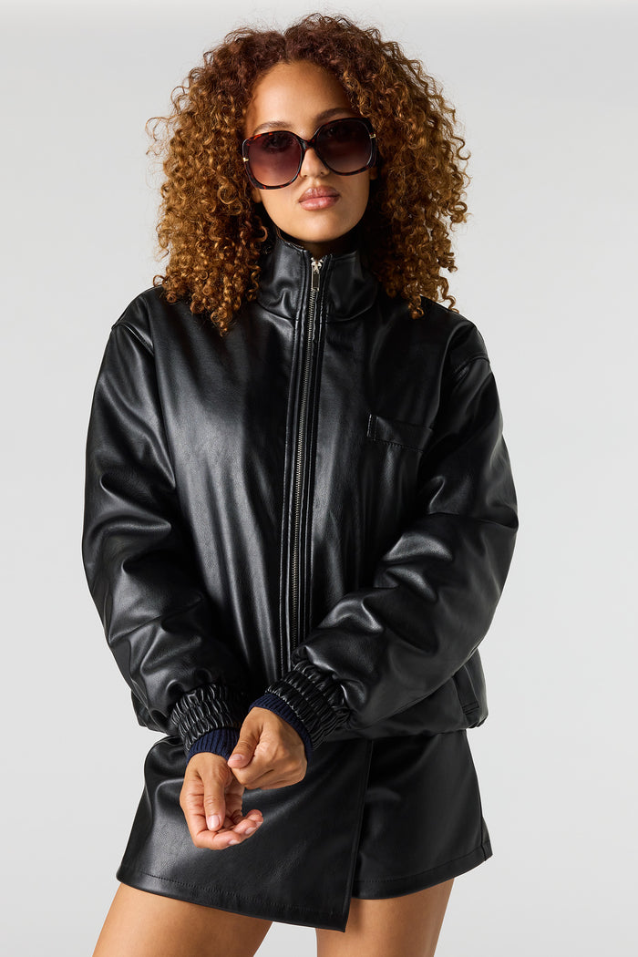 Faux Leather Bomber Jacket