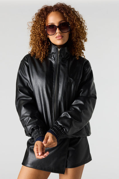 Faux Leather Bomber Jacket