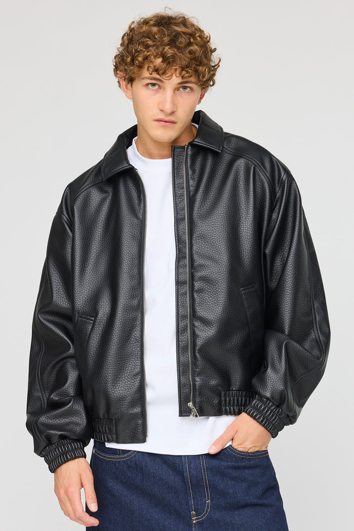 Faux Leather Bomber Jacket