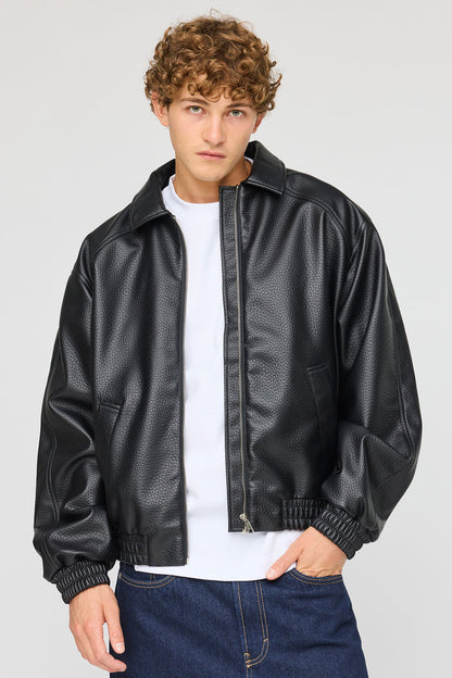 Faux Leather Bomber Jacket