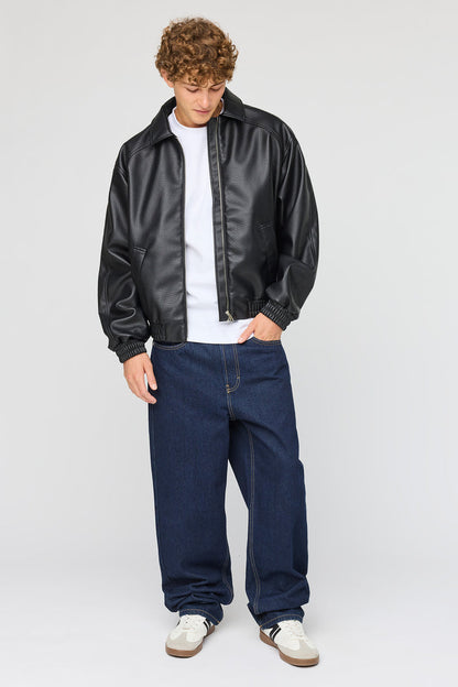 Faux Leather Bomber Jacket