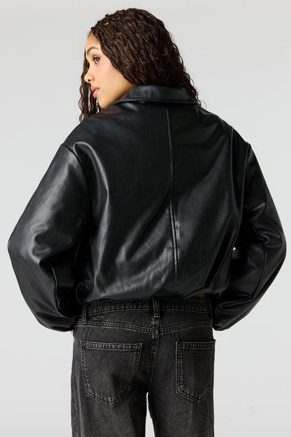 Faux Leather Bomber Jacket