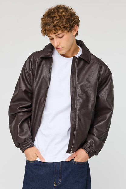 Faux Leather Bomber Jacket