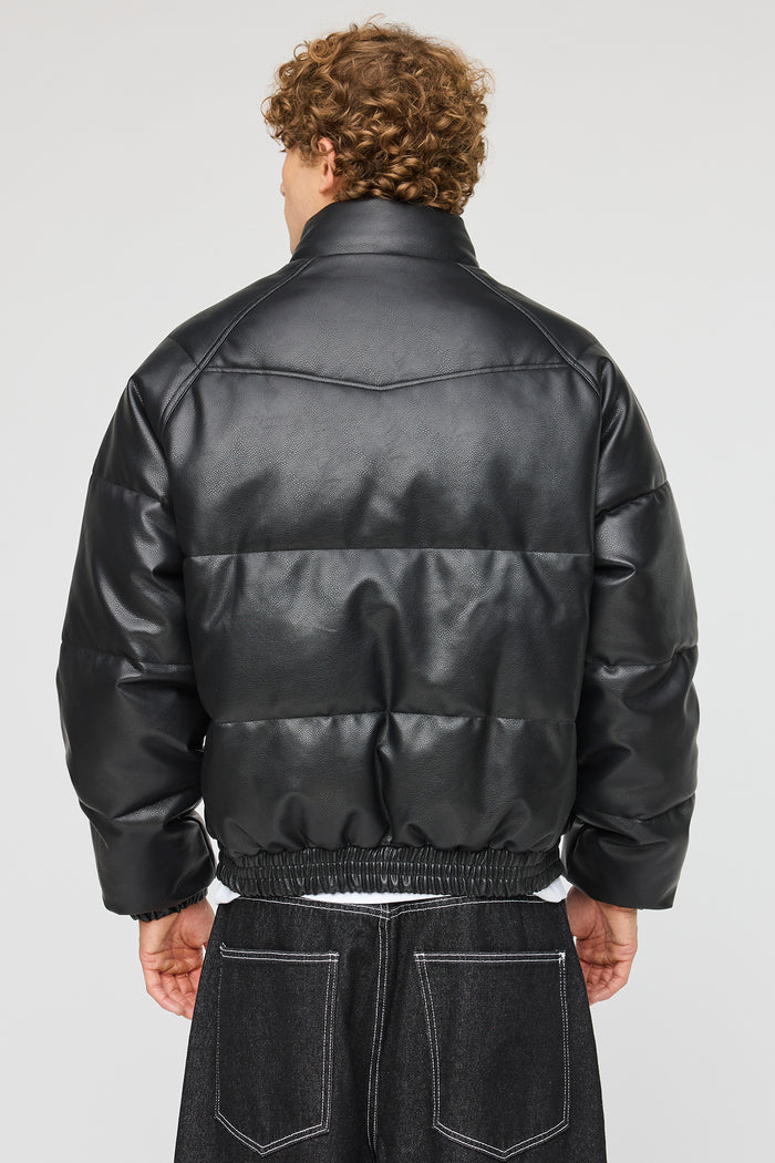Faux Leather Puffer Jacket
