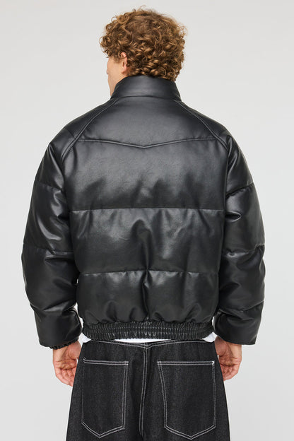 Faux Leather Puffer Jacket