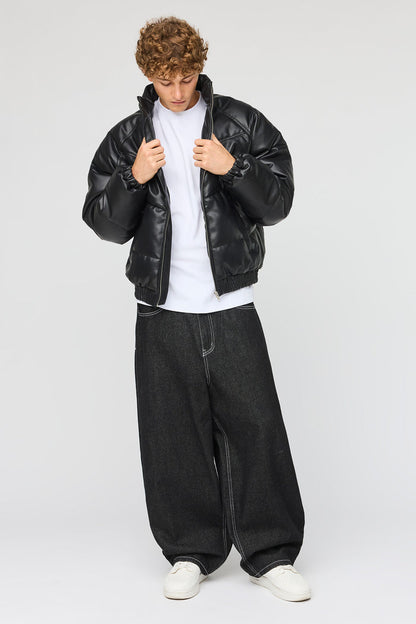Faux Leather Puffer Jacket
