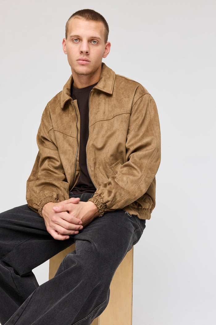 Faux Suede Bomber Jacket