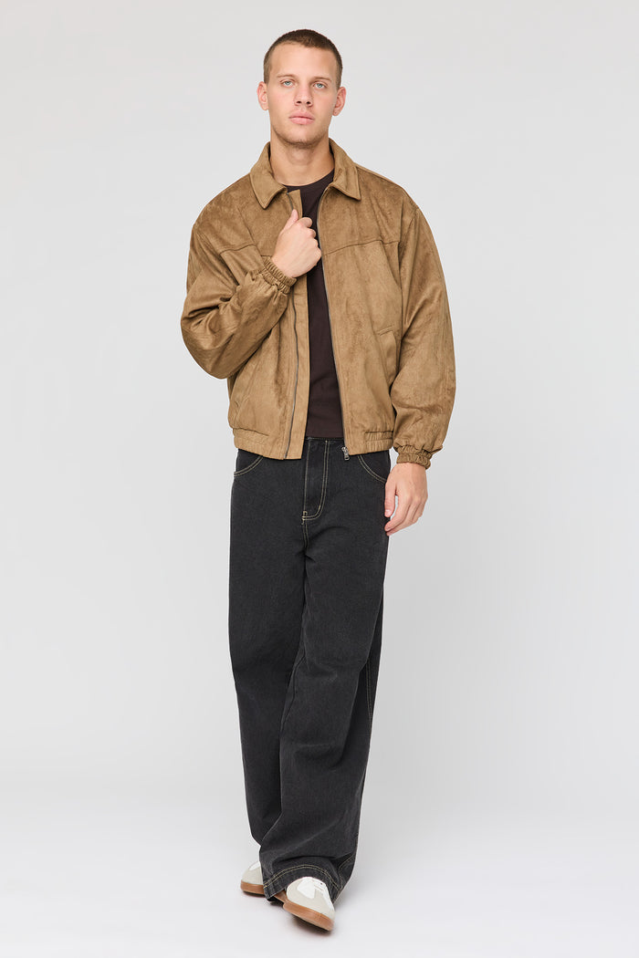 Faux Suede Bomber Jacket