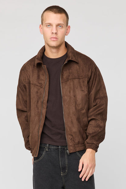 Faux Suede Bomber Jacket