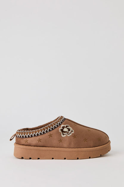 Faux Suede Embroidered Slipper Booties