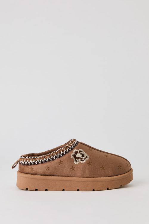 Faux Suede Embroidered Slipper Booties