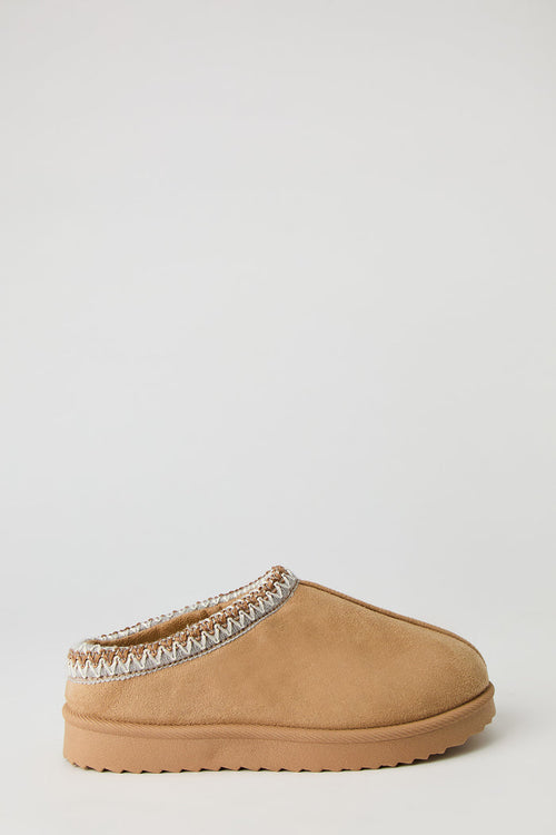 Faux Suede Embroidered Slipper Booties