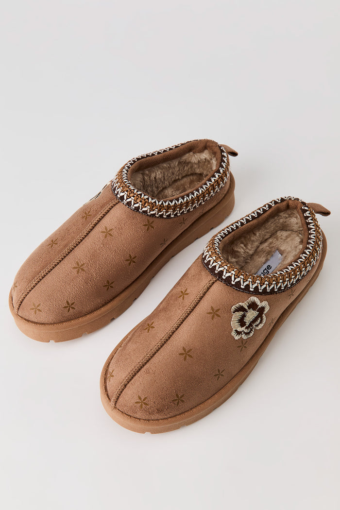 Faux Suede Embroidered Slipper Booties
