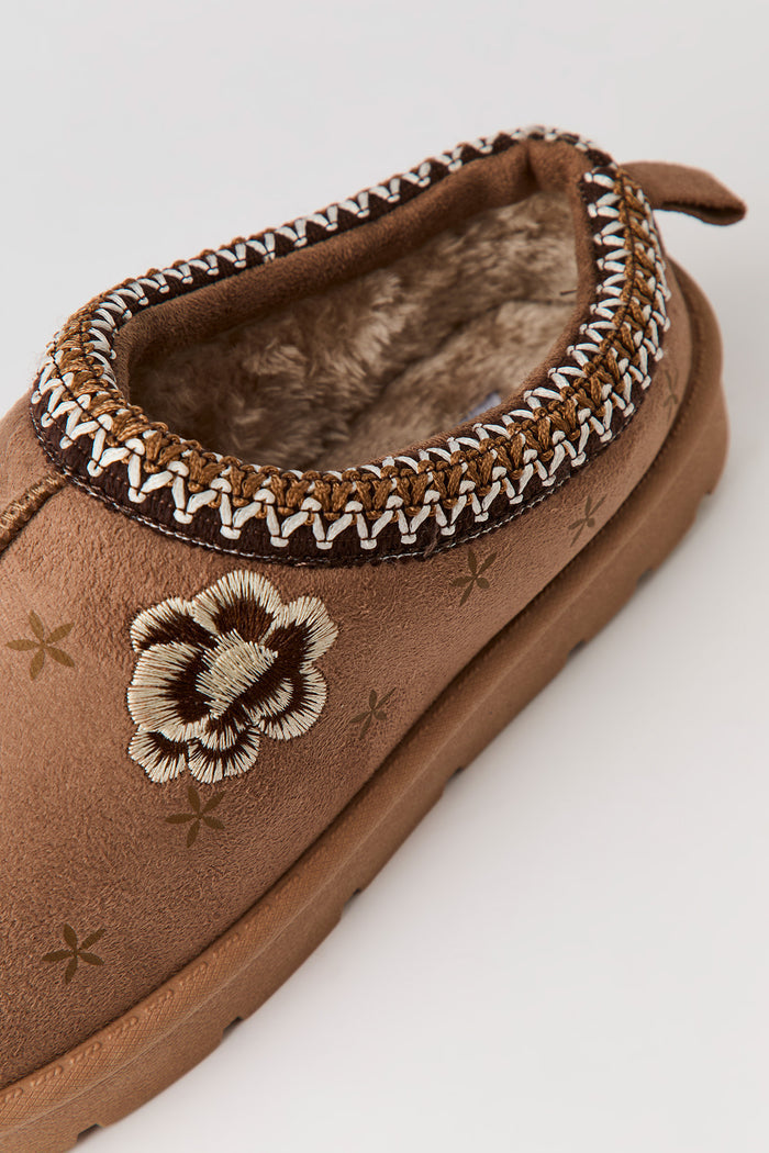 Faux Suede Embroidered Slipper Booties