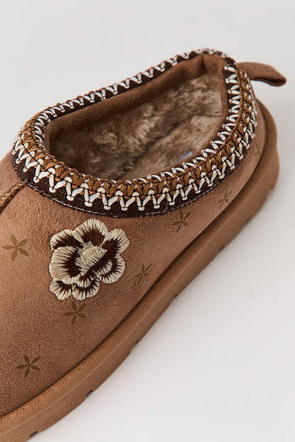 Faux Suede Embroidered Slipper Booties
