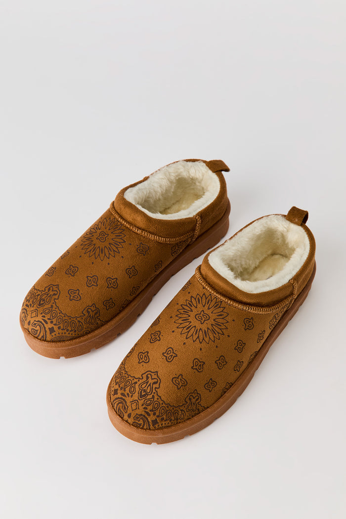 Faux-Suede Embroidered Slipper Booties