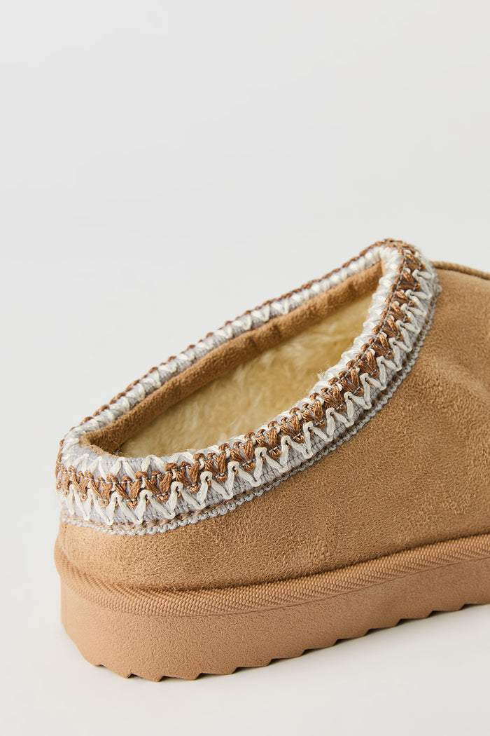 Faux Suede Embroidered Slipper Booties