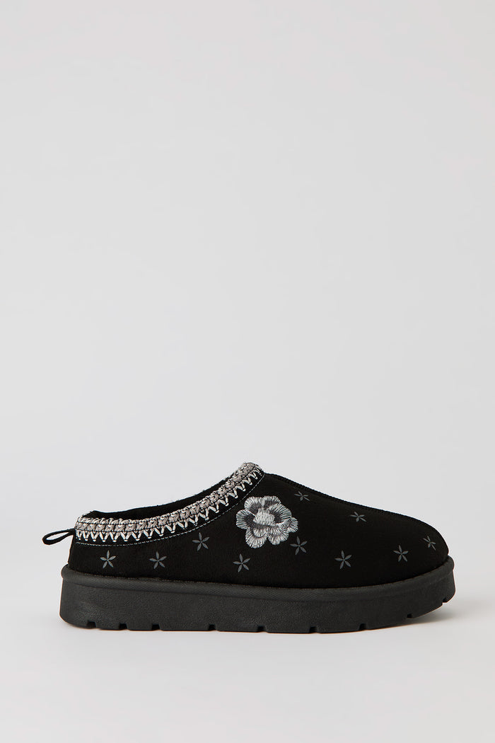 Faux Suede Embroidered Slipper Booties