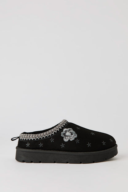 Faux Suede Embroidered Slipper Booties