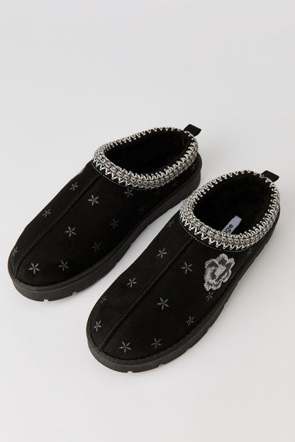 Faux Suede Embroidered Slipper Booties