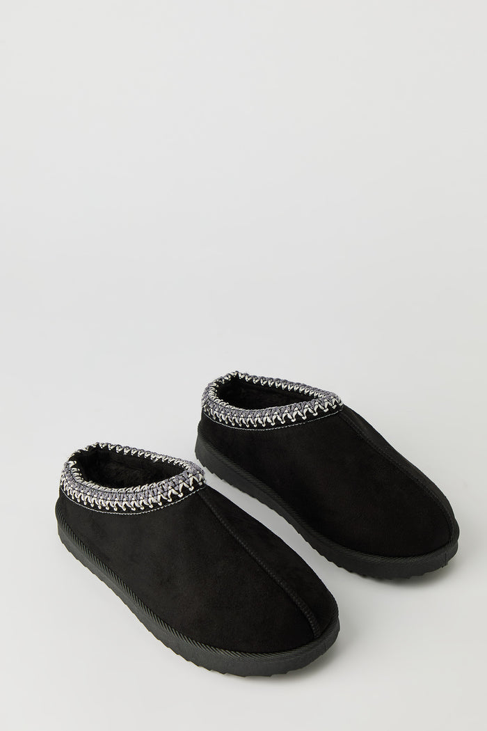 Faux Suede Embroidered Slipper Booties