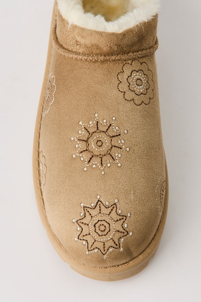 Faux-Suede Embroidered Slipper Booties