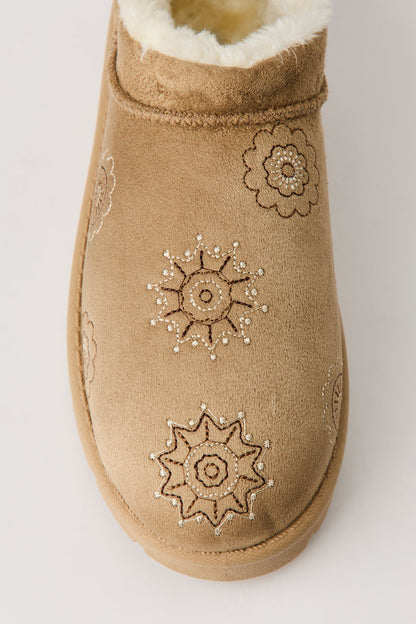 Faux-Suede Embroidered Slipper Booties