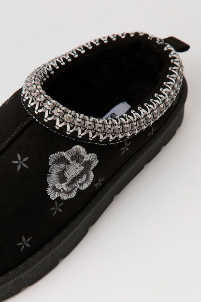 Faux Suede Embroidered Slipper Booties