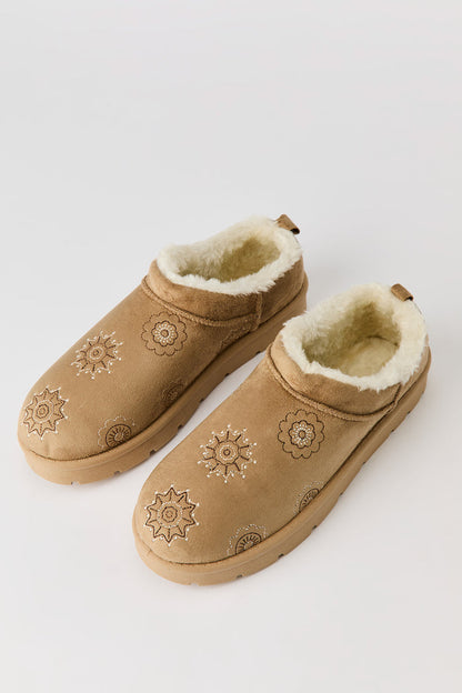 Faux-Suede Embroidered Slipper Booties