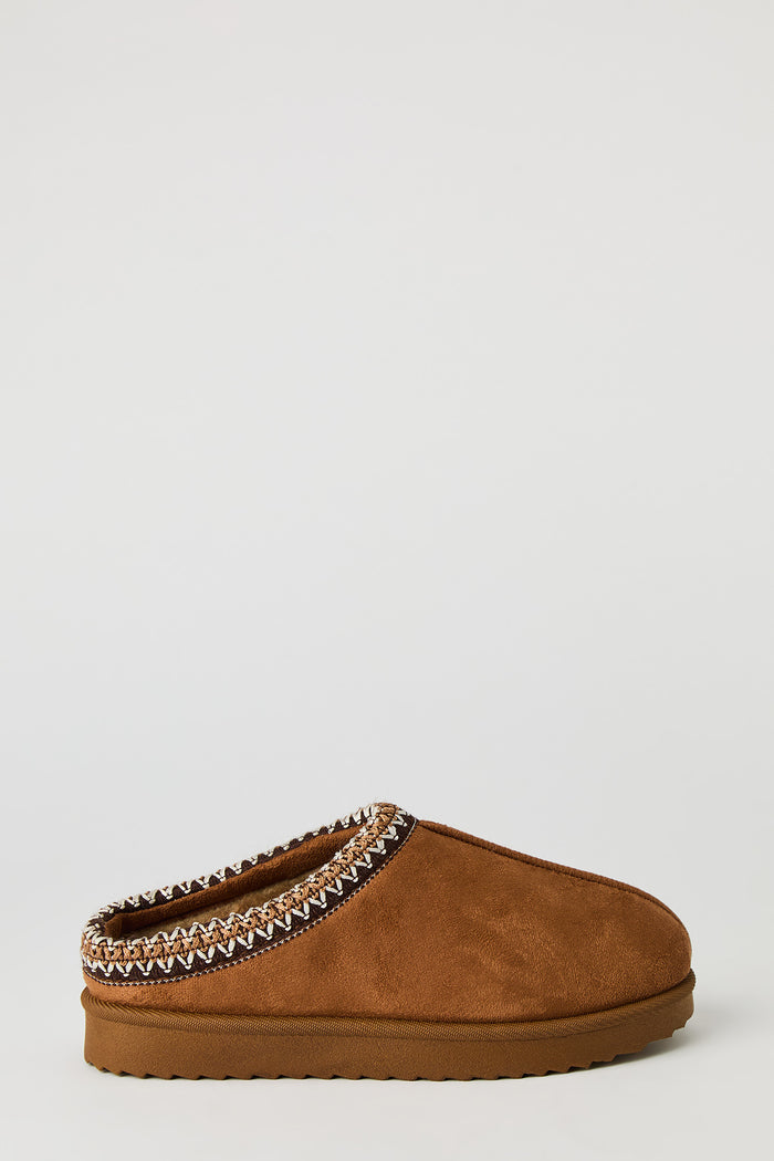 Faux Suede Embroidered Slipper Booties