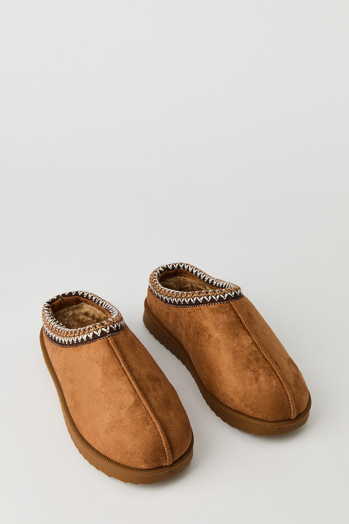 Faux Suede Embroidered Slipper Booties