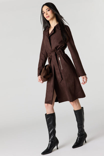 Faux Suede Trench Coat