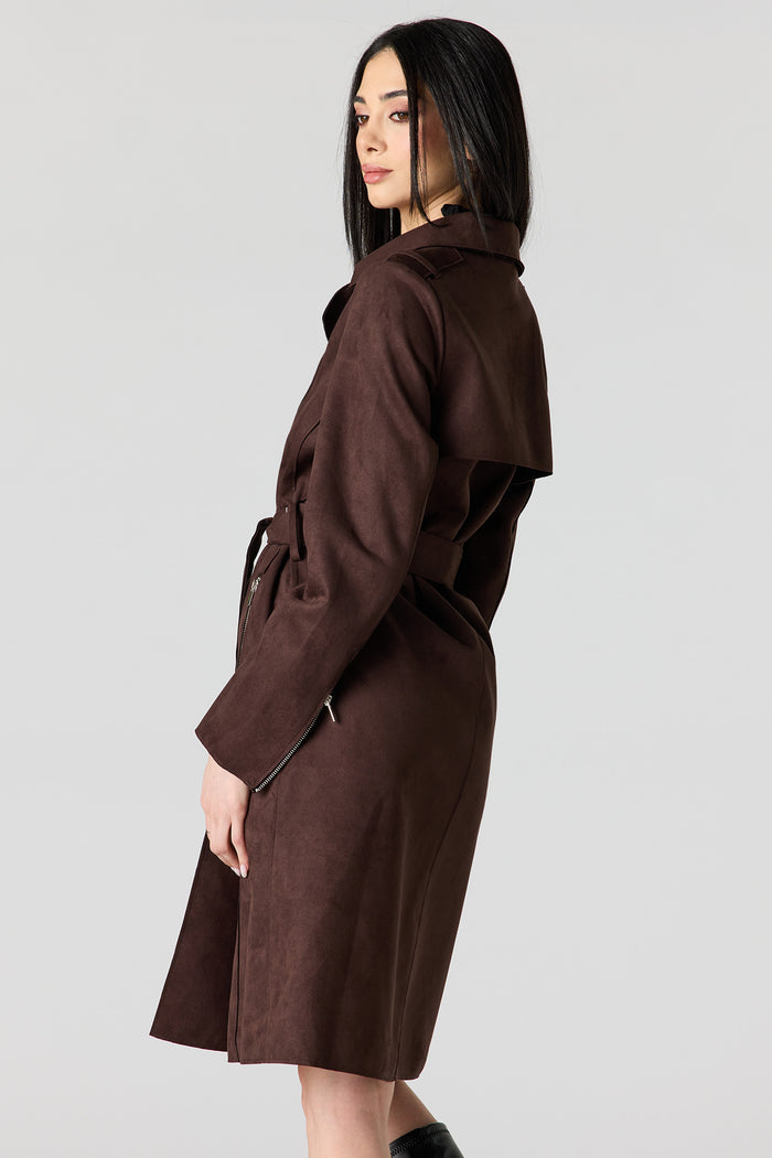 Faux Suede Trench Coat
