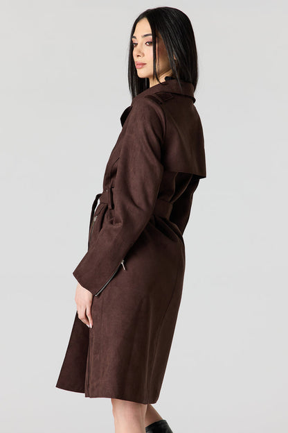 Faux Suede Trench Coat