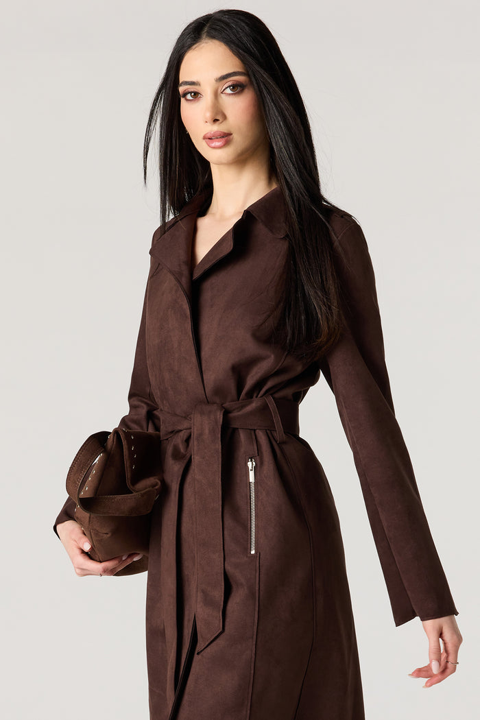 Faux Suede Trench Coat